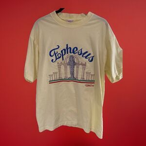 Ephesus Turkiye Print Embroidered Yellow T-Shirt Mens Size Medium GUC